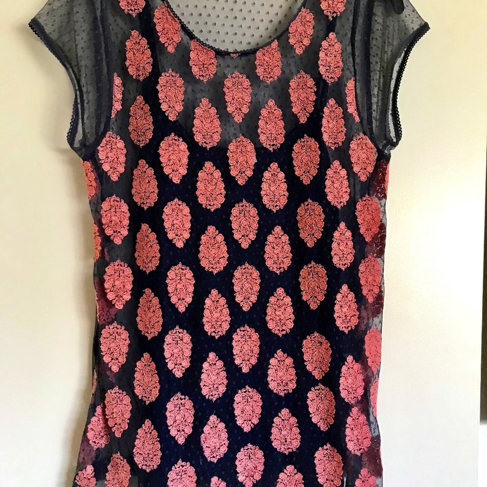 Sundance Women's Navy and Peach Top with Coordinated  Cami, size Large